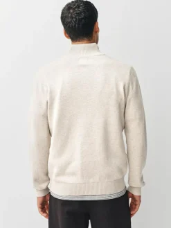 New Next N.Premium 100% Cotton Regular Fit Premium Quarter Zip Jumpers 2 Pack Navy Blue/Oatmeal