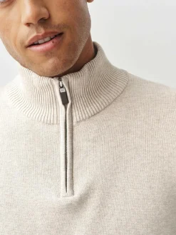 New Next N.Premium 100% Cotton Regular Fit Premium Quarter Zip Jumpers 2 Pack Navy Blue/Oatmeal