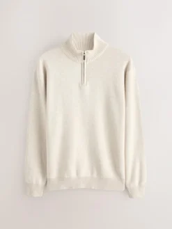 New Next N.Premium 100% Cotton Regular Fit Premium Quarter Zip Jumpers 2 Pack Navy Blue/Oatmeal