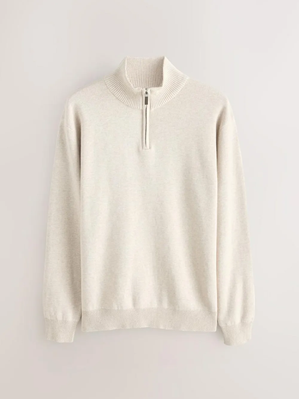 New Next N.Premium 100% Cotton Regular Fit Premium Quarter Zip Jumpers 2 Pack Navy Blue/Oatmeal