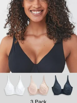 Clearance Next Non Pad Full Cup DD+ Cotton Blend Ultimate Comfort Bras 3 Pack Navy Blue/Pink/White