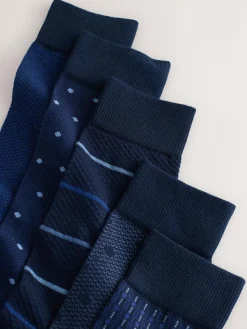 Hot Next Pattern Smart Socks 5 Pack Navy Blues