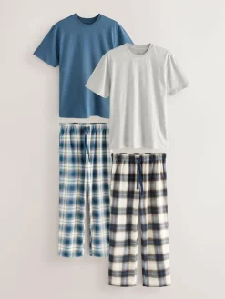 Next Navy Blue/Stone Motionflex Cosy Pyjamas Set 2 Pack
