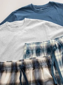 Next Navy Blue/Stone Motionflex Cosy Pyjamas Set 2 Pack