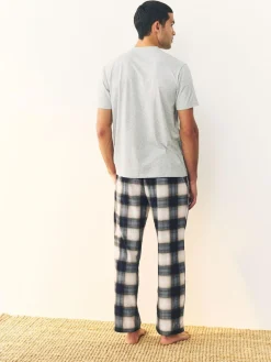Next Navy Blue/Stone Motionflex Cosy Pyjamas Set 2 Pack