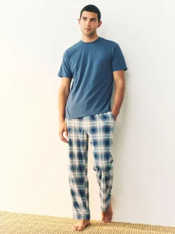 Next Navy Blue/Stone Motionflex Cosy Pyjamas Set 2 Pack
