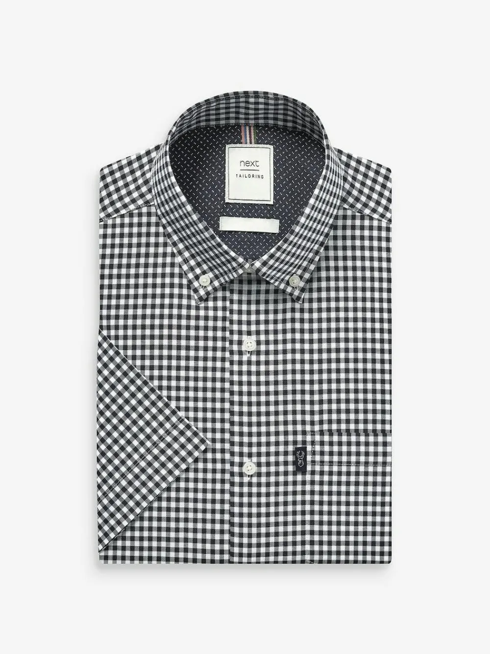 Next Navy Blue/White Gingham Check Easy Iron Button Down Short Sleeve Oxford Shirt^ Shirts