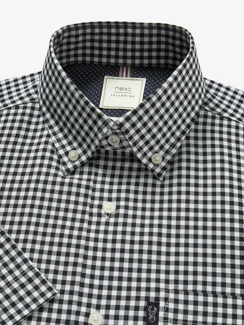 Next Navy Blue/White Gingham Check Easy Iron Button Down Short Sleeve Oxford Shirt^ Shirts