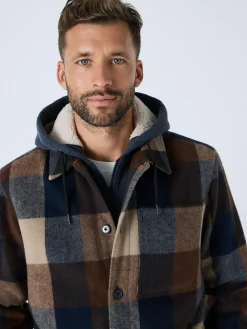 Next Navy Borg Lined Check Hooded Shacket^ Coats & Jackets|Coats & Jackets