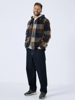 Next Navy Borg Lined Check Hooded Shacket^ Coats & Jackets|Coats & Jackets