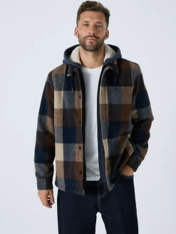 Next Navy Borg Lined Check Hooded Shacket^ Coats & Jackets|Coats & Jackets
