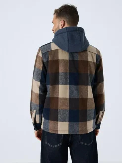 Next Navy Borg Lined Check Hooded Shacket^ Coats & Jackets|Coats & Jackets
