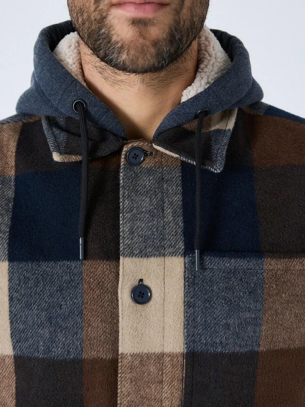 Next Navy Borg Lined Check Hooded Shacket^ Coats & Jackets|Coats & Jackets