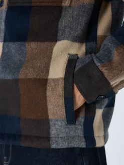 Next Navy Borg Lined Check Hooded Shacket^ Coats & Jackets|Coats & Jackets