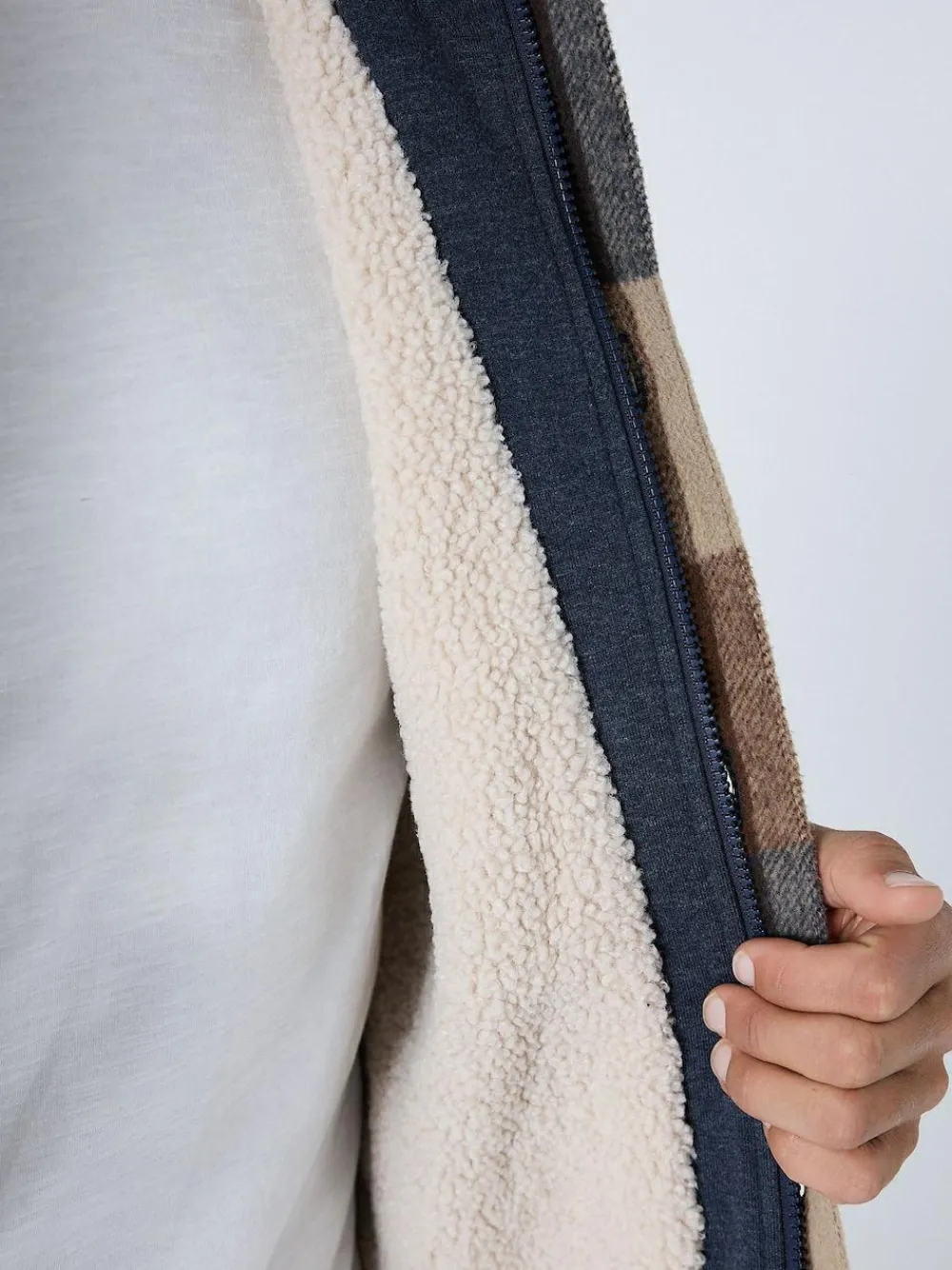 Next Navy Borg Lined Check Hooded Shacket^ Coats & Jackets|Coats & Jackets