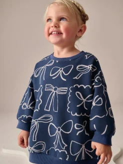 Outlet Next Navy Bow Print Sweatshirt & Flare Leggings Set (3mths-7yrs)