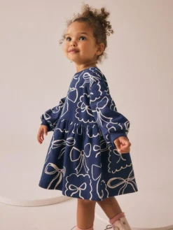 Next Navy Bow Sweat Dress (3mths-7yrs)