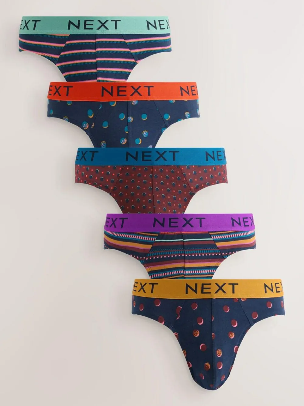 Outlet Next 5 Pack Cotton Rich Briefs Navy Burgundy Spot Stripe
