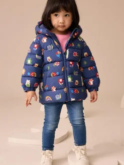 Next Shower Resistant Fleece Lined Hooded Padded Coat (3mths-7yrs) Navy Character