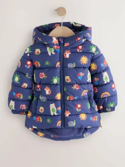 Next Shower Resistant Fleece Lined Hooded Padded Coat (3mths-7yrs) Navy Character