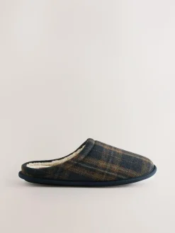 New Next Check Mule Slippers Navy