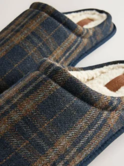 New Next Check Mule Slippers Navy