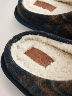 New Next Check Mule Slippers Navy