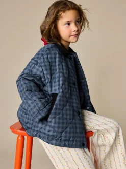 Next Navy Check Shower Resistant Quilted Barn Jacket (3-16yrs)^ Jackets & Coats|Snowsuits & Coats