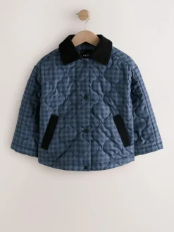 Next Navy Check Shower Resistant Quilted Barn Jacket (3-16yrs)^ Jackets & Coats|Snowsuits & Coats