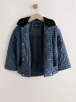 Next Navy Check Shower Resistant Quilted Barn Jacket (3-16yrs)^ Jackets & Coats|Snowsuits & Coats