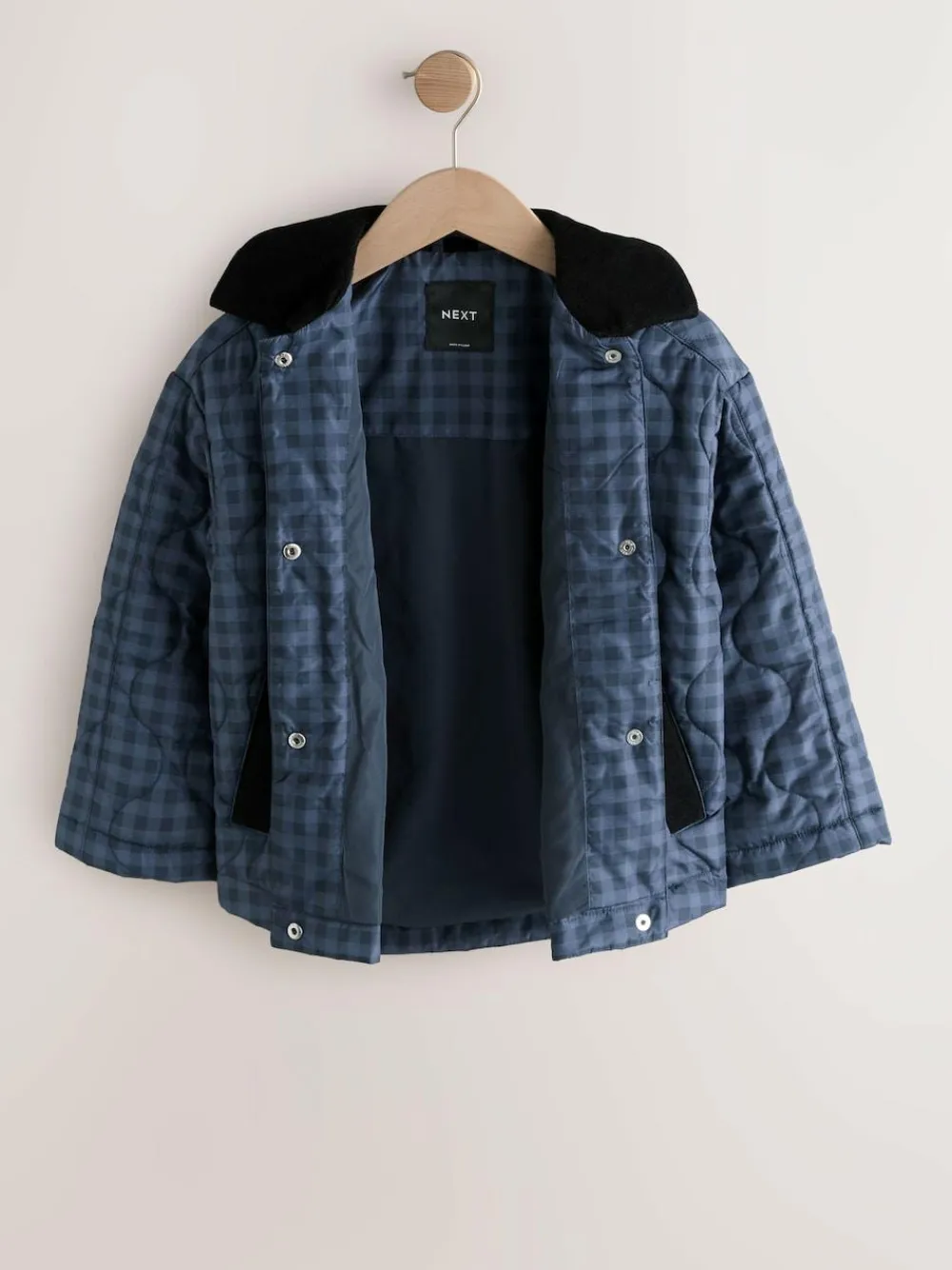 Next Navy Check Shower Resistant Quilted Barn Jacket (3-16yrs)^ Jackets & Coats|Snowsuits & Coats