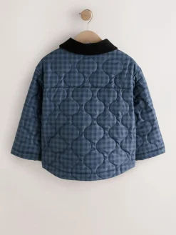 Next Navy Check Shower Resistant Quilted Barn Jacket (3-16yrs)^ Jackets & Coats|Snowsuits & Coats