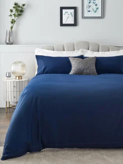 Next Navy Collection Luxe 300 Thread Count 100% Cotton Sateen Satin Stitch Luxury Duvet Cover And Pillowcase Set^ Bedsets & Duvet Covers