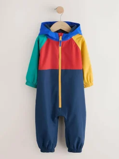 Next Navy Colourblock Waterproof Fleece Lined Puddlesuit (3mths-7yrs)^BOY Baby Winter Clothing|Coats, Jackets & Pramsuits