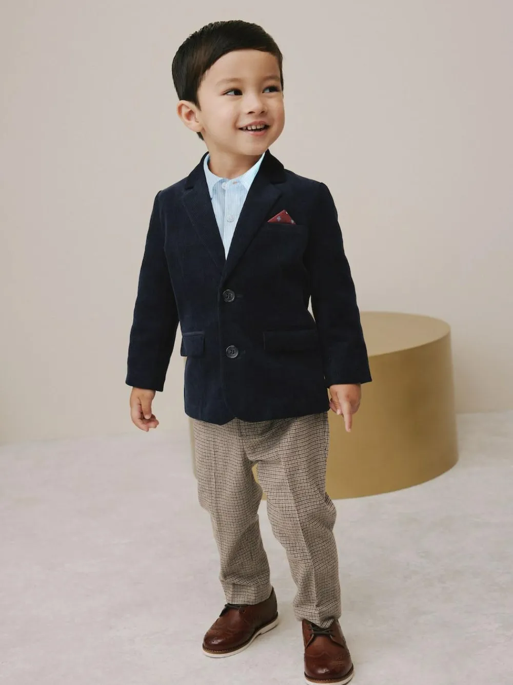 New Next Navy Corduroy Blazer Shirt and Trousers Set (3mths-9yrs)