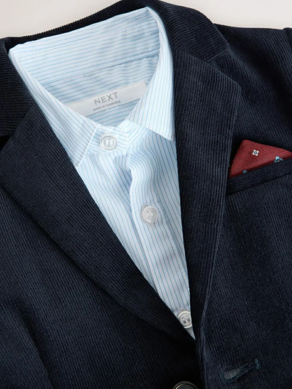 New Next Navy Corduroy Blazer Shirt and Trousers Set (3mths-9yrs)