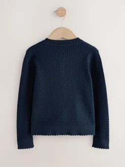 Outlet Next Cotton Rich Cable Knit School Cardigan (3-16yrs) Navy