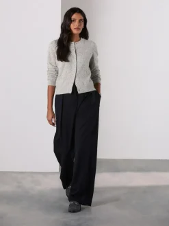 Next Navy Elastic Back Wide Leg Trousers With Wool^Women Pants