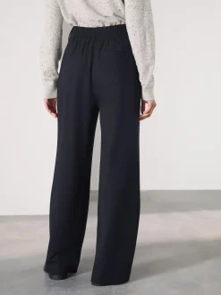 Next Navy Elastic Back Wide Leg Trousers With Wool^Women Pants