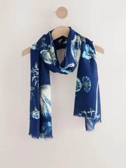 Next Navy Floral Print Print Kew Collection Lightweight Scarf^Women Hats, Gloves & Scarves|Hats, Gloves & Scarves