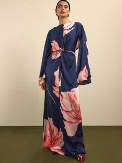 Next Twist Front Long Sleeve Satin Maxi Dress^Women Occasion Dresses|Maxi Dresses