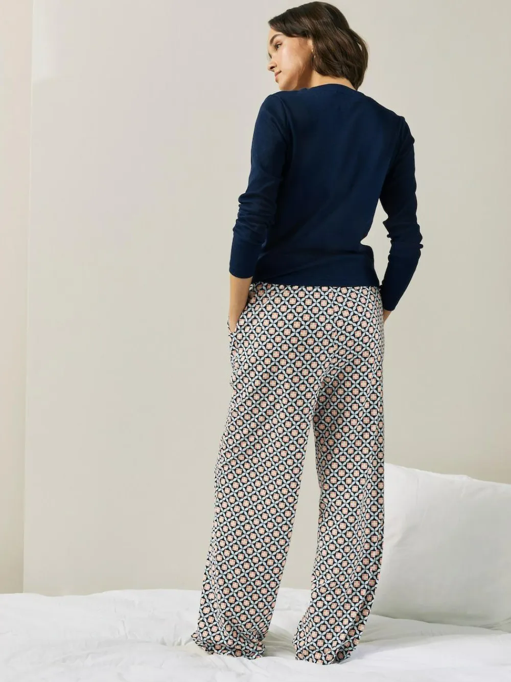 Discount Next Navy Geo Ribbed Long Sleeve Pyjamas