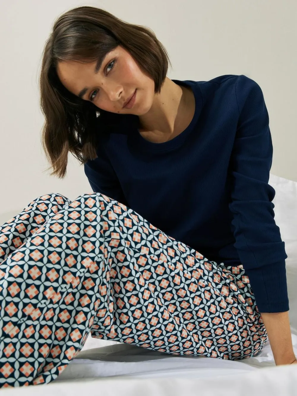 Discount Next Navy Geo Ribbed Long Sleeve Pyjamas