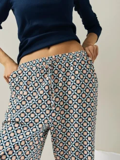 Discount Next Navy Geo Ribbed Long Sleeve Pyjamas