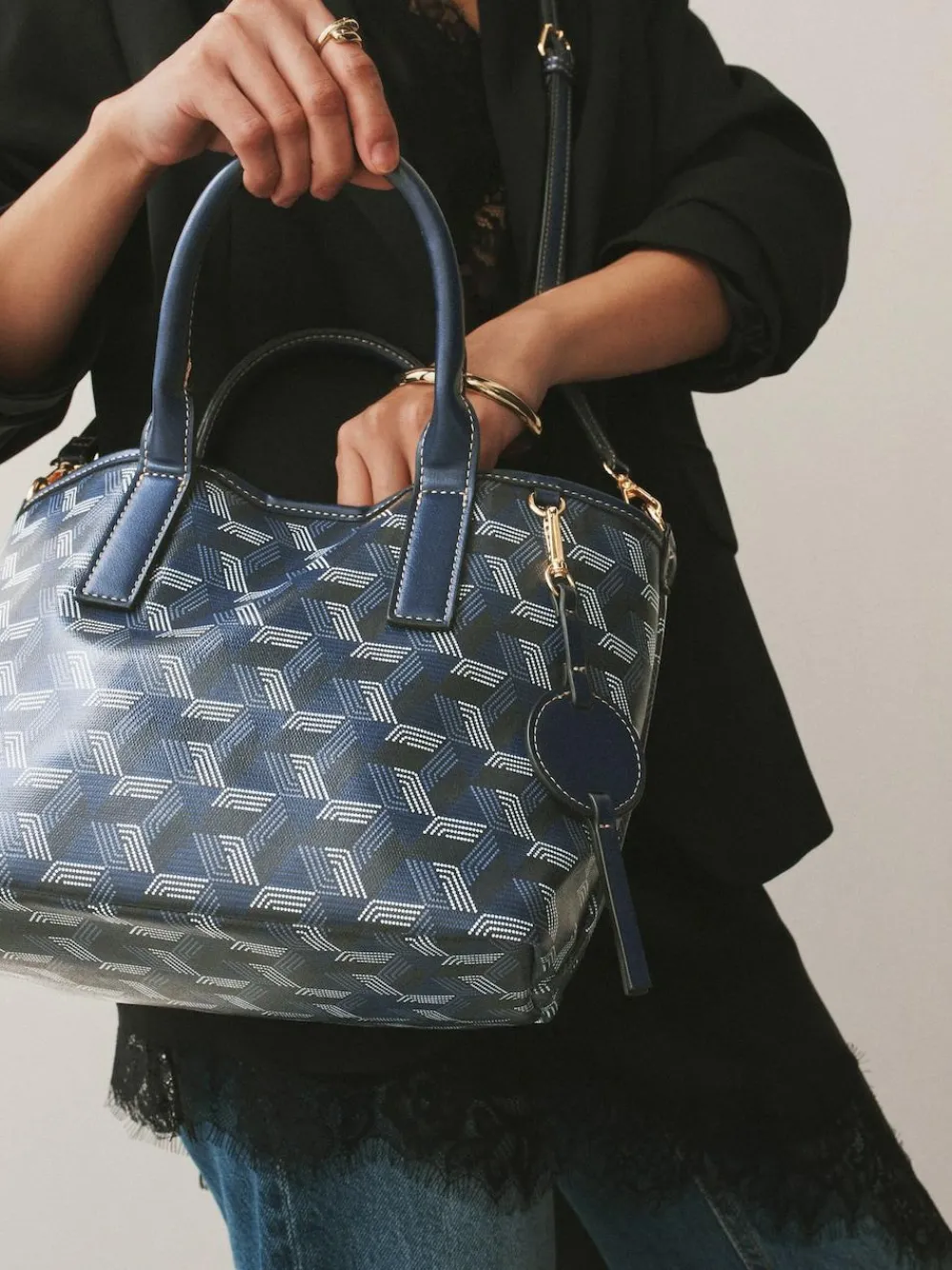 New Next Navy Geometric Print Cross-Body Bag