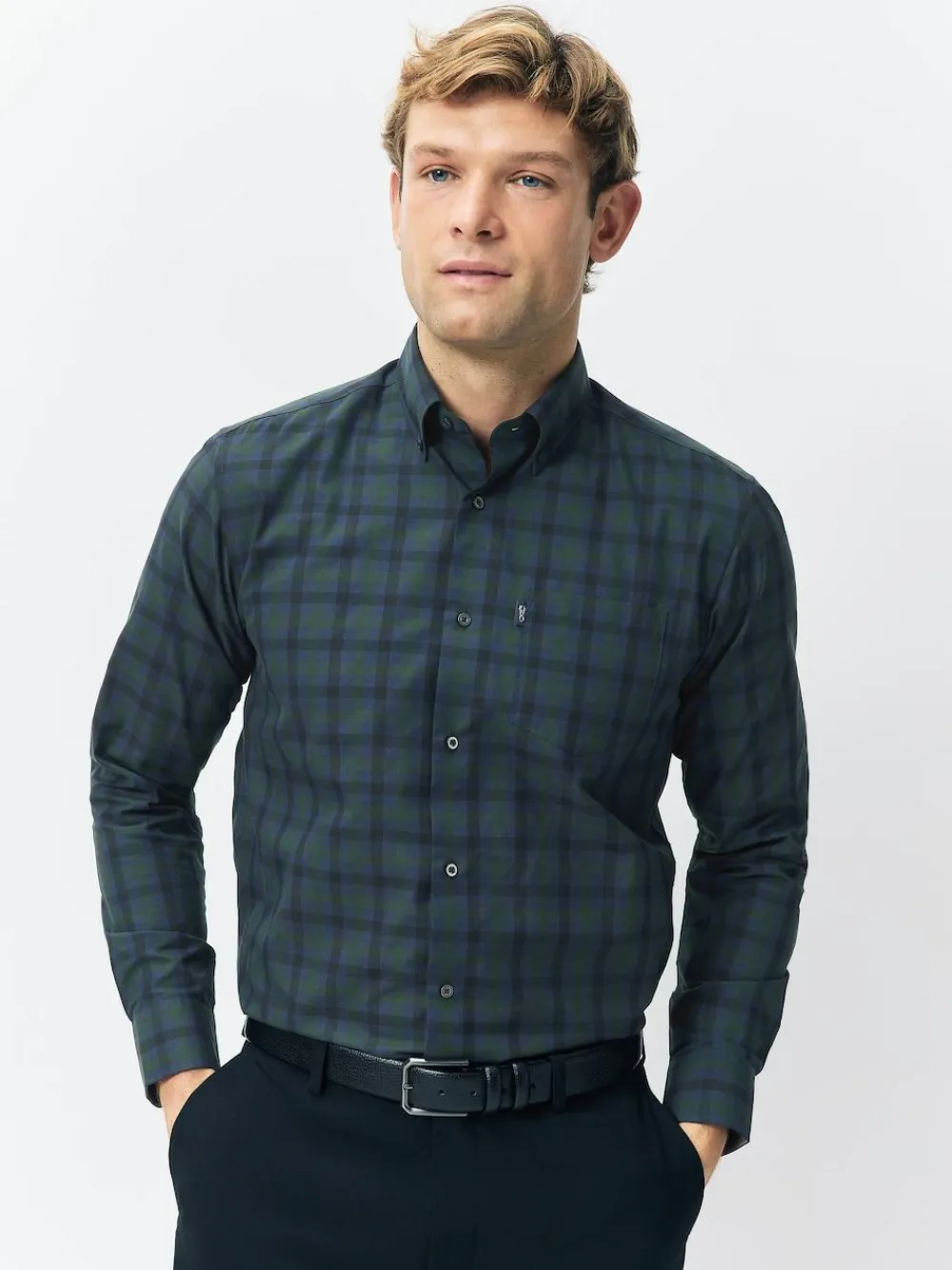 Discount Next Long Sleeve Oxford Shirts 2 Pack Navy/ Green Blackwatch Check