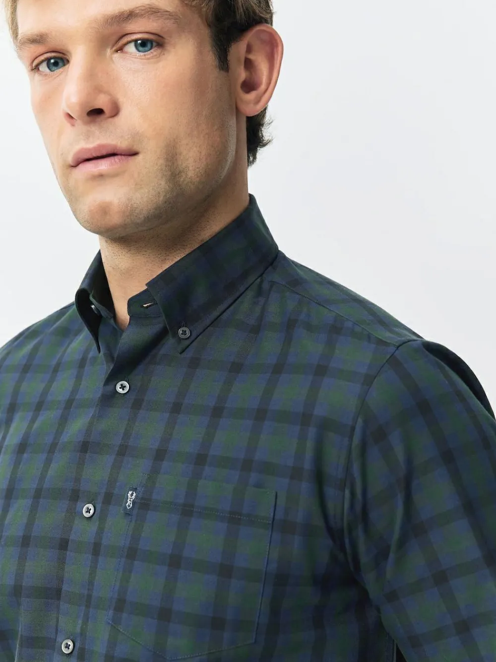 Discount Next Long Sleeve Oxford Shirts 2 Pack Navy/ Green Blackwatch Check