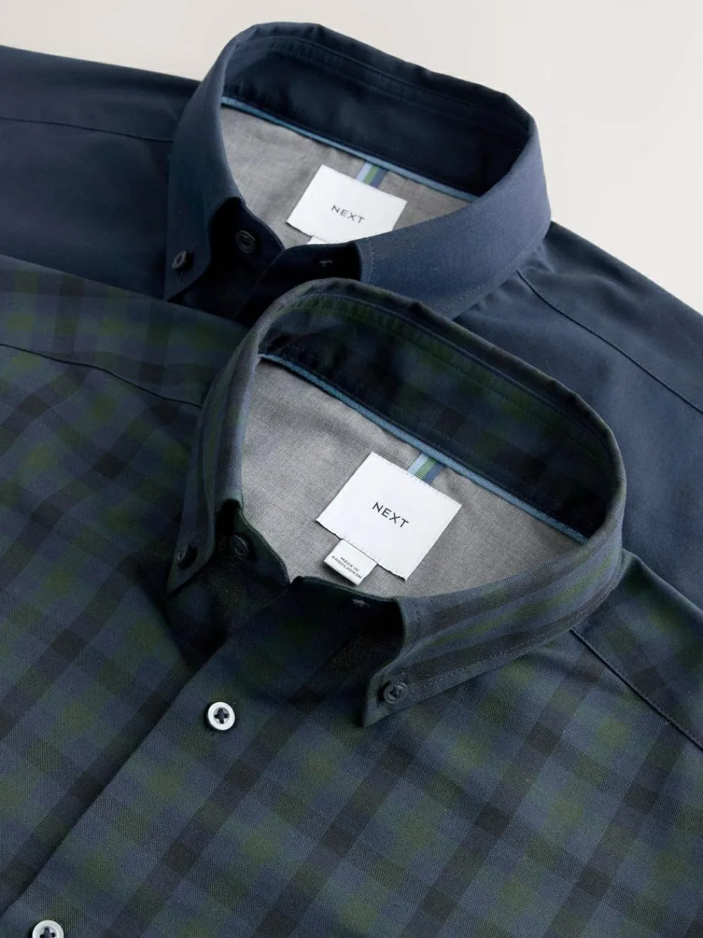 Discount Next Long Sleeve Oxford Shirts 2 Pack Navy/ Green Blackwatch Check