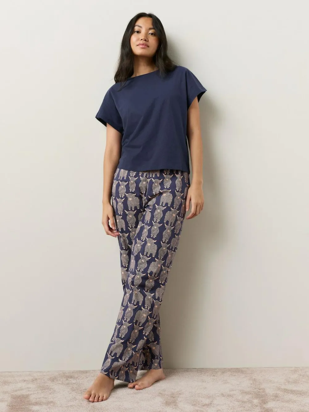 Hot Next Navy Hamish The Highland Cow Short Sleeve Pyjamas