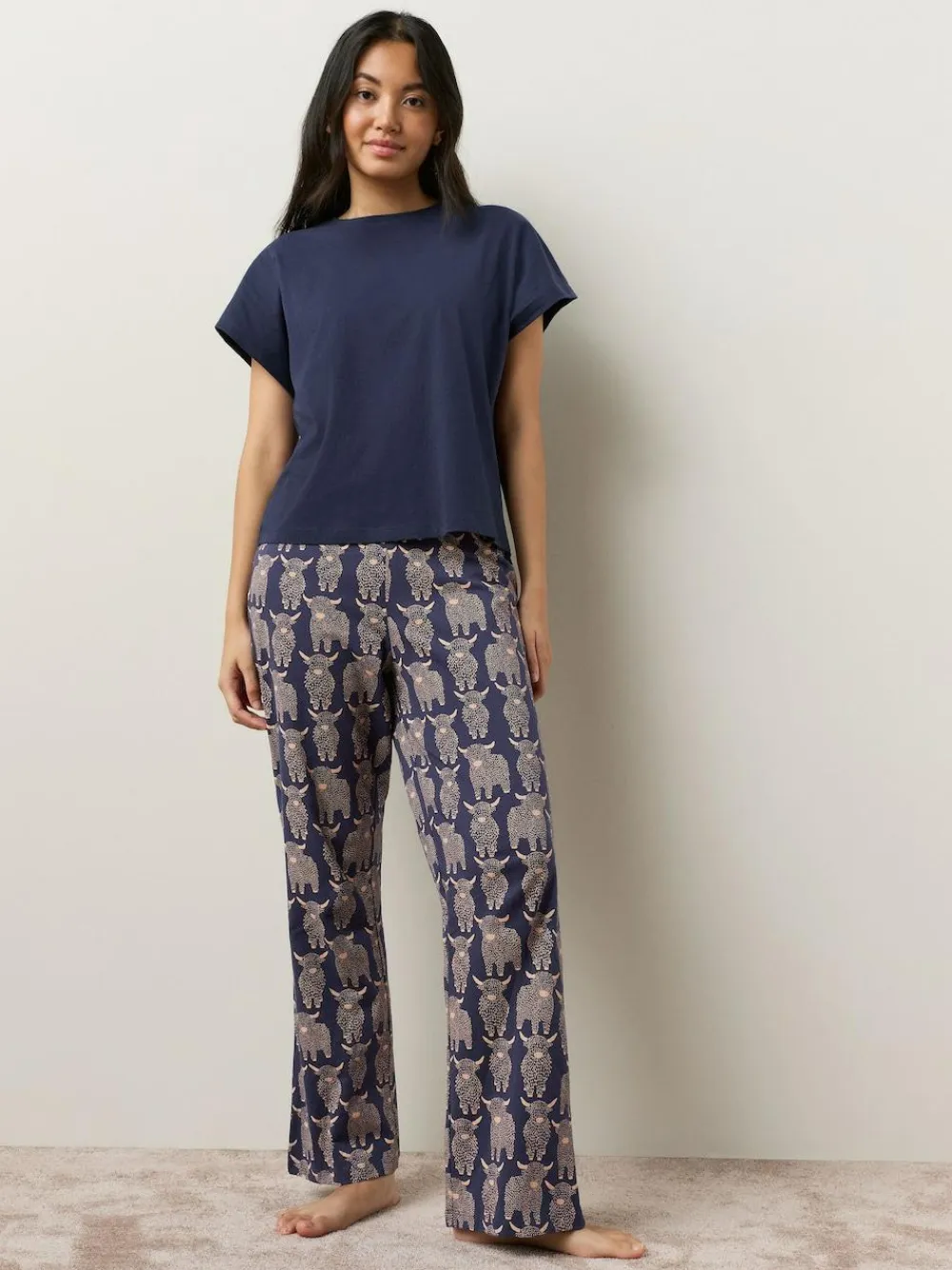 Hot Next Navy Hamish The Highland Cow Short Sleeve Pyjamas